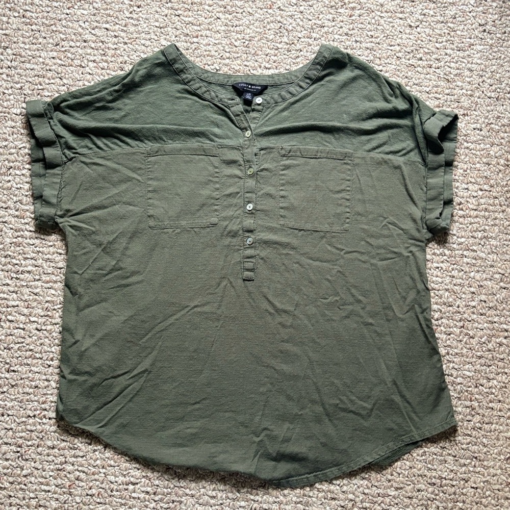 Lucky Brand Forest Green Button-Up Blouse